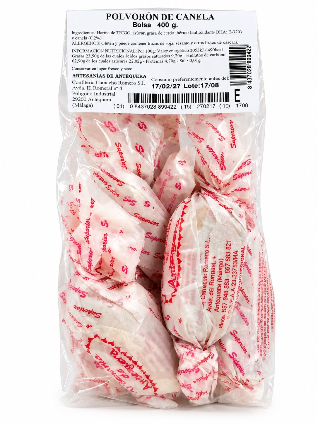 BOLSA POLVORON CANELA 400GRSX10UND