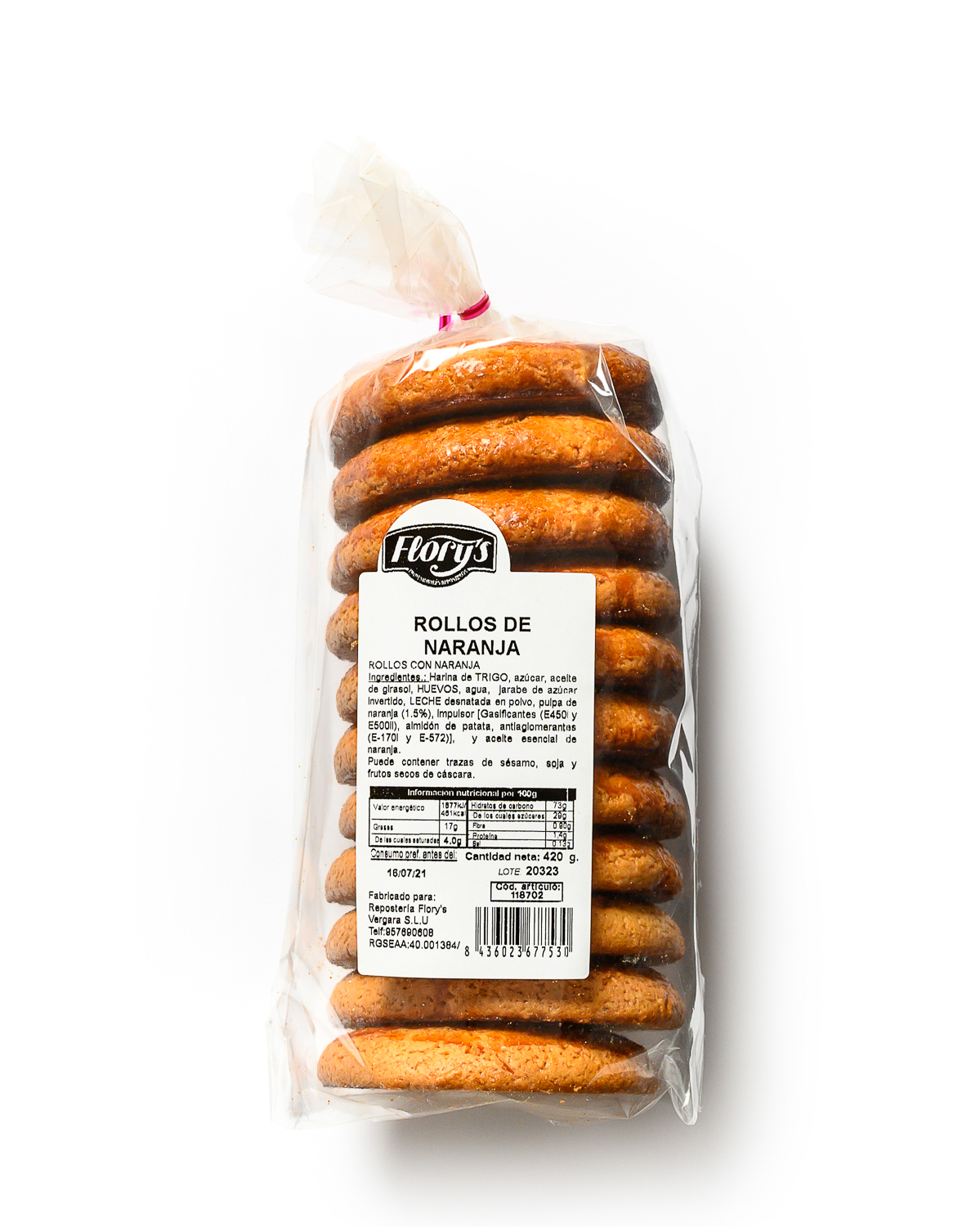 BOLSA ROLLOS NARANJA 420 GRS